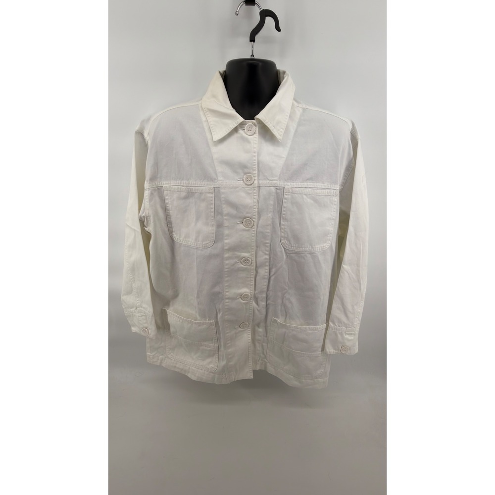Vintage Karen Kane Easywear White Cotton Chore Jacket Shacket Made in USA M